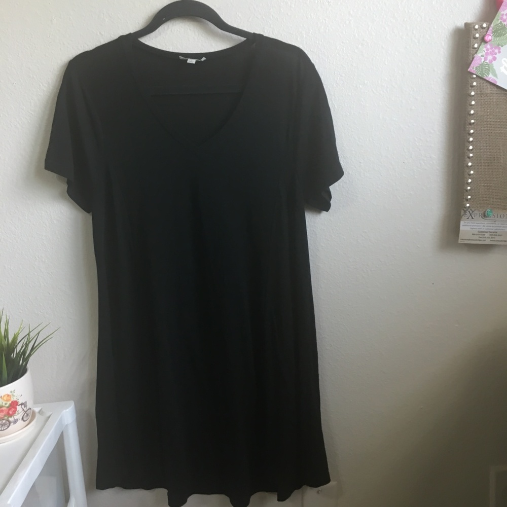 [UMGEE] BLACK T SHIRT DRESS V NECK #134
